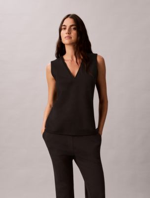 Женский топ Calvin Klein High Twist Compression с V-образным вырезом, цвет: Чёрный
