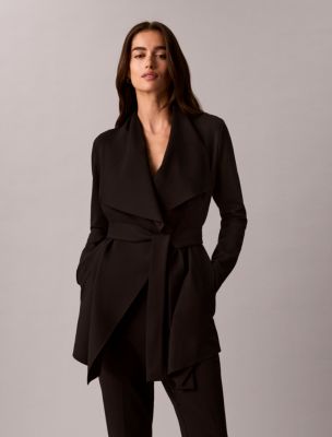 High Twist Compression Flyaway Belted Jacket, Black