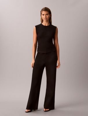 High Twist Compression Pull-On Wide Leg Pants, Black