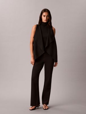 Женский свитер Calvin Klein с драпировкой и воротником-стойкой, цвет: Чёрный — фото 2
