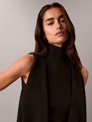 Женский свитер Calvin Klein с драпировкой и воротником-стойкой, цвет: Чёрный — фото 3