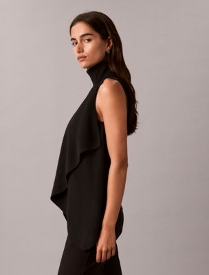 Женский свитер Calvin Klein с драпировкой и воротником-стойкой, цвет: Чёрный — фото 4