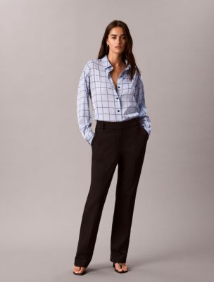 Женская атласная рубашка Calvin Klein в клетку на пуговицах, цвет: Crystblu/Tnavy — фото 3