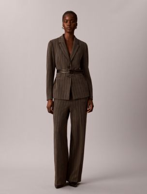 Herringbone Pull-On Wide Leg Pants, Black Multi