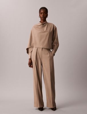 Stretch Cuffed Wide Leg Pants, Iron Melange