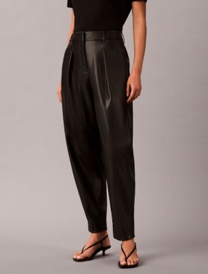 Женские брюки Calvin Klein из экокожи с высокой посадкой, бочкообразного кроя, цвет: Чёрный — фото 2