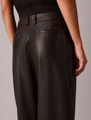 Женские брюки Calvin Klein из экокожи с высокой посадкой, бочкообразного кроя, цвет: Чёрный — фото 4
