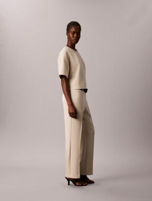 Женские брюки Calvin Klein Soft с защипами и поясом, без застежки, цвет: Abalone — фото 4