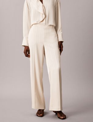 Женские брюки Calvin Klein Satin Stripe Pull-On Wide Leg Pant, цвет: Морская соль — фото 3