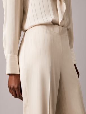 Женские брюки Calvin Klein Satin Stripe Pull-On Wide Leg Pant, цвет: Морская соль — фото 4