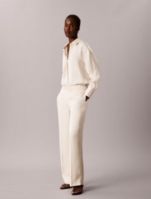 Женские брюки Calvin Klein Satin Stripe Pull-On Wide Leg Pant, цвет: Морская соль — фото 5