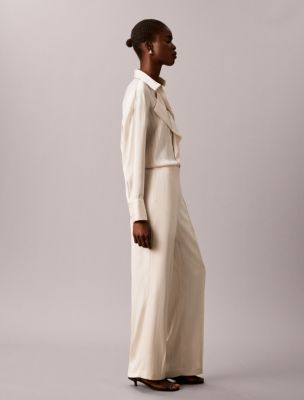 Женские брюки Calvin Klein Satin Stripe Pull-On Wide Leg Pant, цвет: Морская соль — фото 6