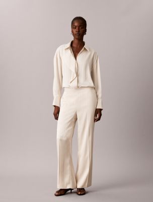 Женские брюки Calvin Klein Satin Stripe Pull-On Wide Leg Pant, цвет: Морская соль — фото 1