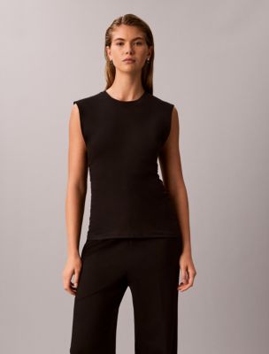 Ruched Side Tank Top, Black