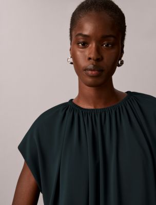 Женский топ Calvin Klein из матового джерси со сборкой на вороте, цвет: Насыщенный тёмно-синий — фото 2