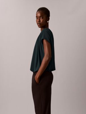 Женский топ Calvin Klein из матового джерси со сборкой на вороте, цвет: Насыщенный тёмно-синий — фото 3