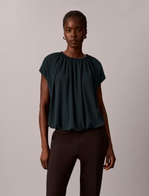 Женский топ Calvin Klein из матового джерси со сборкой на вороте, цвет: Насыщенный тёмно-синий — фото 1