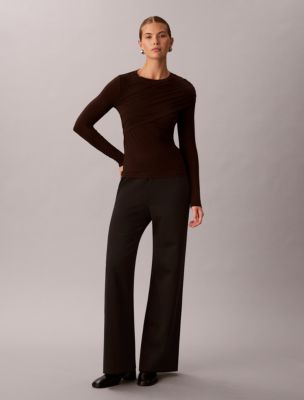 Женский лонгслив Calvin Klein с запахом, цвет: Тёмный кофейный — фото 2