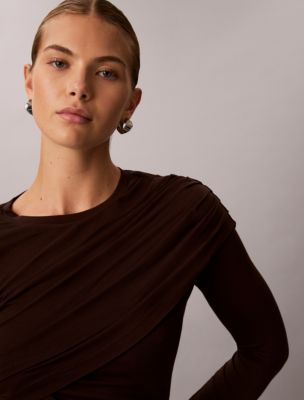 Женский лонгслив Calvin Klein с запахом, цвет: Тёмный кофейный — фото 3