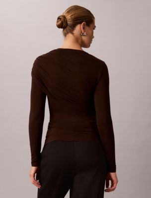 Женский лонгслив Calvin Klein с запахом, цвет: Тёмный кофейный — фото 4