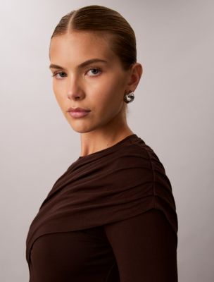 Женский лонгслив Calvin Klein с запахом, цвет: Тёмный кофейный — фото 5