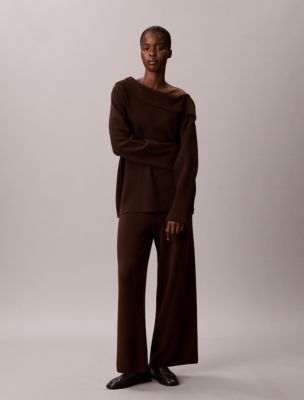 Женский свитер Calvin Klein асимметричного кроя с драпированным воротом, цвет: Тёмный кофейный — фото 2