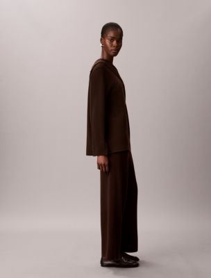 Женский свитер Calvin Klein асимметричного кроя с драпированным воротом, цвет: Тёмный кофейный — фото 4