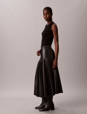 Женская юбка Calvin Klein Faux Leather Pleated Midi, цвет: Чёрный — фото 2