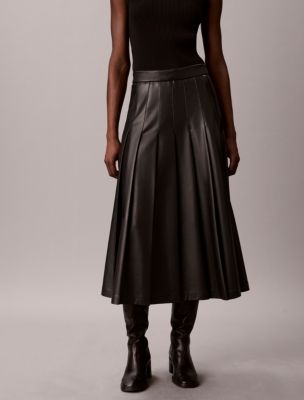 Женская юбка Calvin Klein Faux Leather Pleated Midi, цвет: Чёрный — фото 3