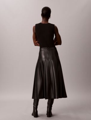 Женская юбка Calvin Klein Faux Leather Pleated Midi, цвет: Чёрный — фото 5