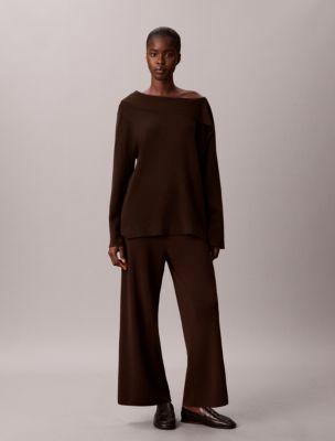 Sweater Knit Pull-On Pants, Dark Coffee