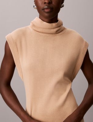 Женское платье-свитер Calvin Klein без рукавов с воротником-стойкой, цвет: Palomino — фото 3