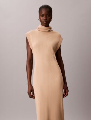 Женское платье-свитер Calvin Klein без рукавов с воротником-стойкой, цвет: Palomino — фото 5