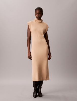 Mock Neck Sleeveless Sweater Dress, Palomino