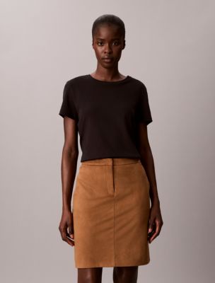 Женская мини-юбка Calvin Klein Soft под замшу, цвет: Седельно-коричневый — фото 2