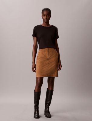 Soft Sueded Mini Skirt, Saddle
