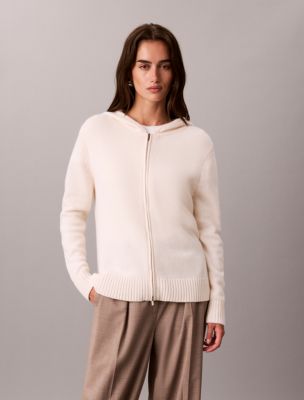 Sweater Knit Full Zip Hoodie, Sea Salt