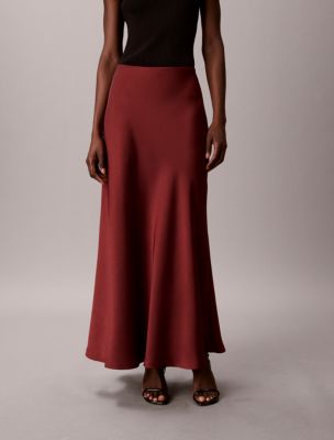 Женская длинная атласная юбка Calvin Klein двухсторонняя, без застежки, цвет: Красное дерево красный — фото 2