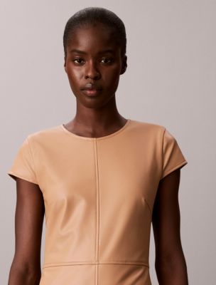 Женское платье-футляр Calvin Klein миди со швами, цвет: Palomino — фото 2