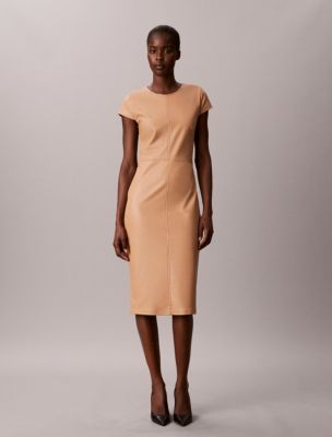 Seamed Sheath Midi Dress, Palomino