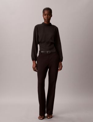 Женская блузка Calvin Klein Satin Smocked Waistband, цвет: Чёрный — фото 2