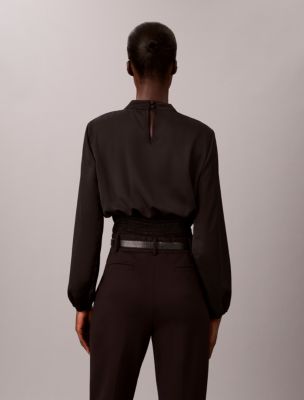 Женская блузка Calvin Klein Satin Smocked Waistband, цвет: Чёрный — фото 3