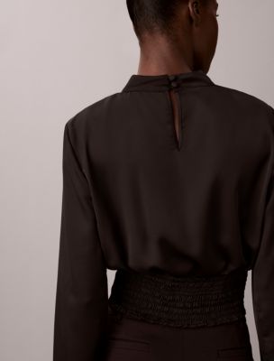 Женская блузка Calvin Klein Satin Smocked Waistband, цвет: Чёрный — фото 4