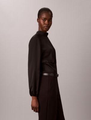 Женская блузка Calvin Klein Satin Smocked Waistband, цвет: Чёрный — фото 5
