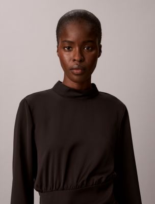 Женская блузка Calvin Klein Satin Smocked Waistband, цвет: Чёрный — фото 6