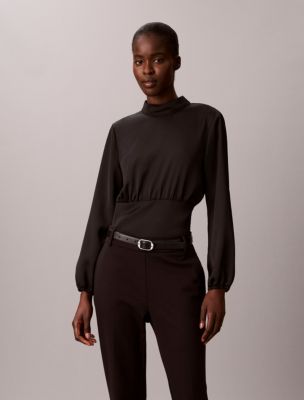 Женская блузка Calvin Klein Satin Smocked Waistband, цвет: Чёрный — фото 1