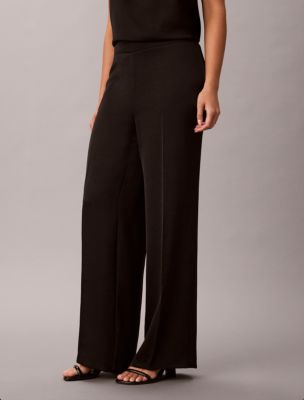 Женские брюки Calvin Klein Satin Pull-On Wide Leg, цвет: Чёрный — фото 2