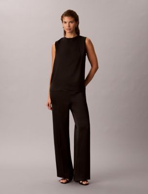 Женские брюки Calvin Klein Satin Pull-On Wide Leg, цвет: Чёрный — фото 1