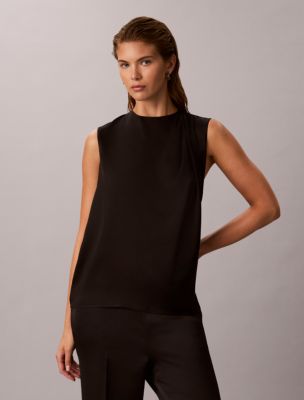 Женский топ Calvin Klein Pleat Neck Sleeveless, цвет: Чёрный