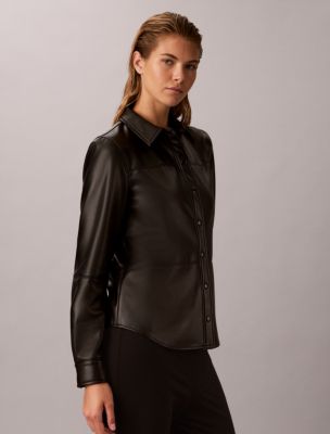 Женская рубашка Calvin Klein Panel Button-Front, цвет: Чёрный — фото 4